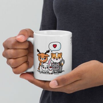 Romantik Sevimli Hayvanlar Temalı Seramik Kupa Bardak