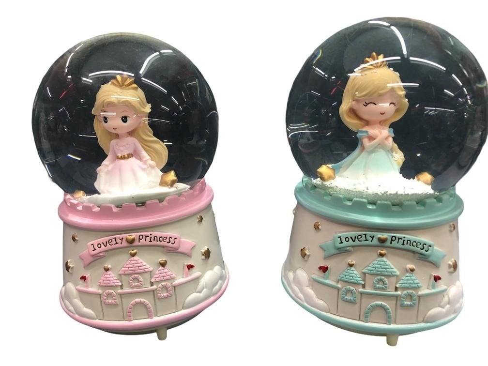 Işıklı Prenses Tasarımlı Püskürtmeli Müzikli Cam Kar Küresi