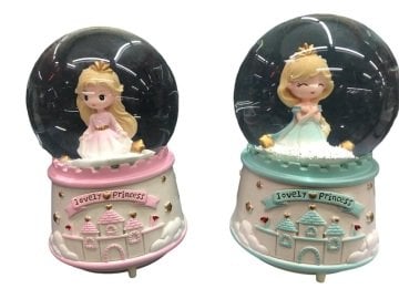 Işıklı Prenses Tasarımlı Püskürtmeli Müzikli Cam Kar Küresi