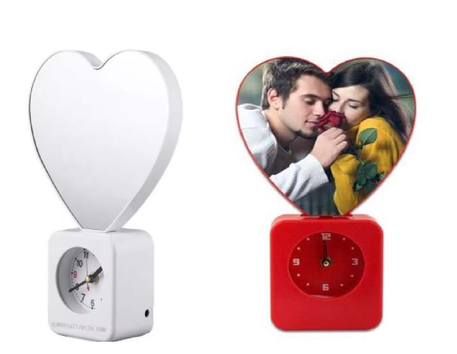 Kalp Tasarım Saat Özellikli Ledli Sihirli Ayna Fotoğraf Çerçeve