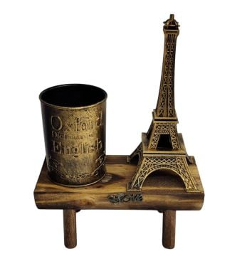 Dekoratif Ahşap Altlıklı Polyester Eyfel Kulesi Kalemlik Biblo