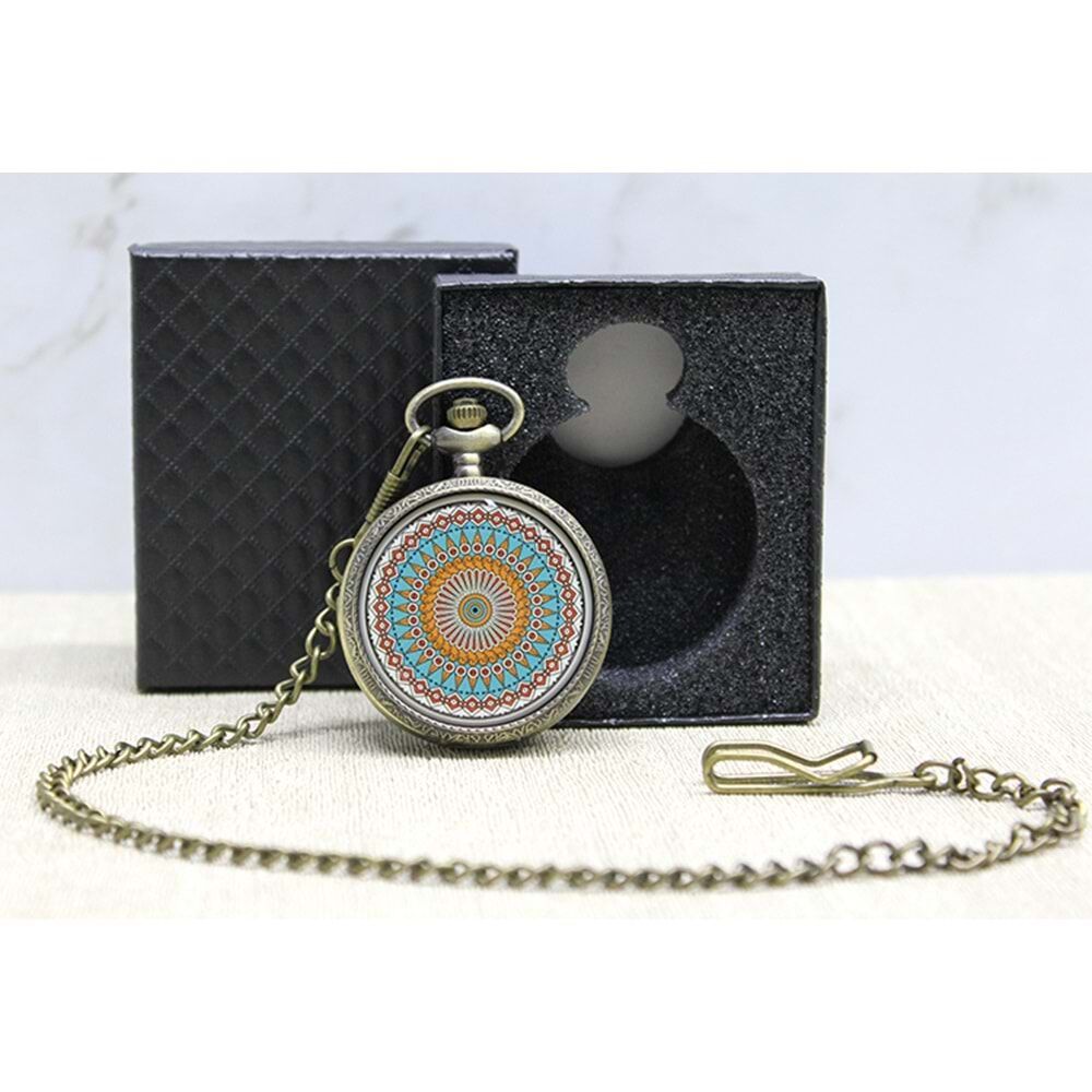 Kutulu Mandala Desenli Köstekli Cep Saati