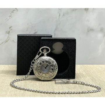 Kutulu Gümüş Romen Rakamlı Antik Köstekli Cep Saati