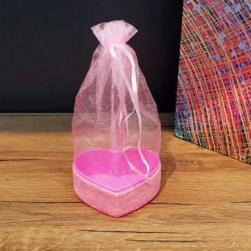 Pembe Kalpli Tül Kese Kına Kesesi