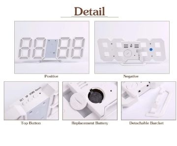 3D LED Beyaz Çerçeveli Dijital Zamanlayıcı İşlevli Çalar Saati