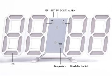 3D LED Beyaz Çerçeveli Dijital Zamanlayıcı İşlevli Çalar Saati