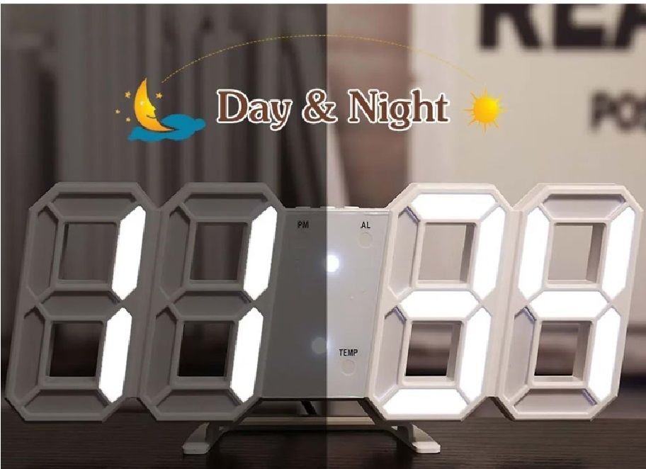 3D LED Beyaz Çerçeveli Dijital Zamanlayıcı İşlevli Çalar Saati