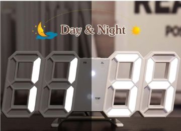 3D LED Beyaz Çerçeveli Dijital Zamanlayıcı İşlevli Çalar Saati