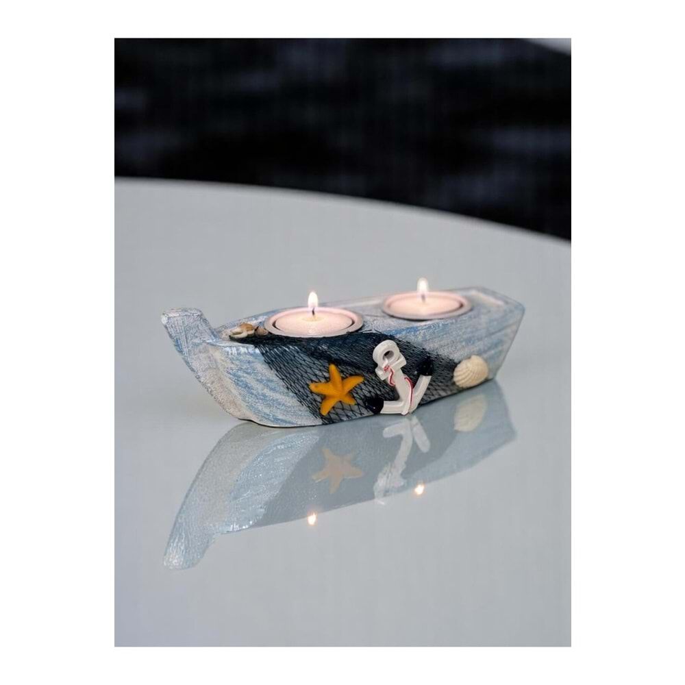 Dekoratif Marin Denizci Tekne Balıkçı 2'li Tealight Mumluk