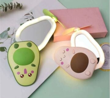 Işıklı Avakado Tasarımlı Makyaj Aynası ve Soğutucu Fan