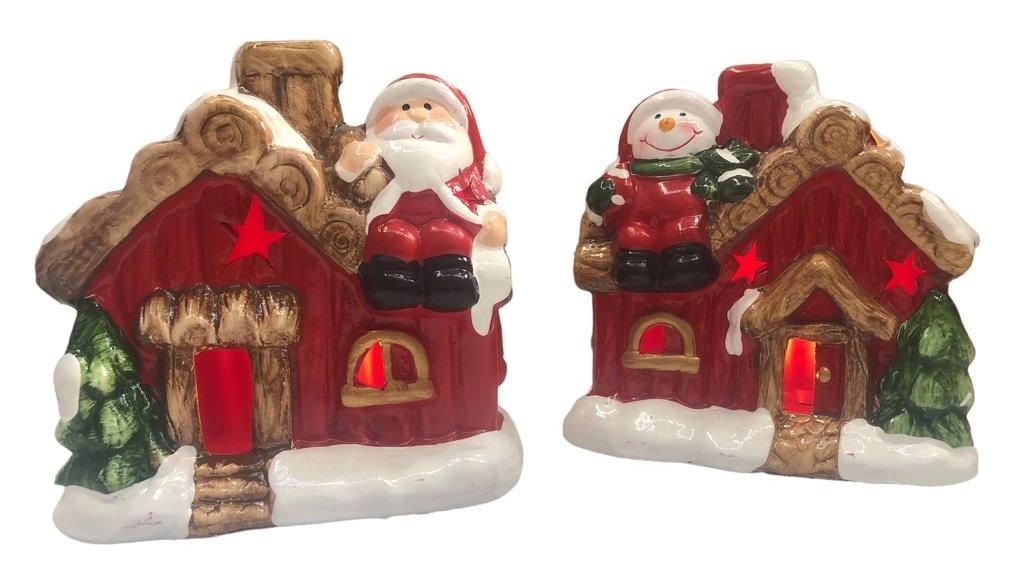 Yılbaşı Hediyesi Işıklı Ev Noel Baba Kardan Adam Biblosu