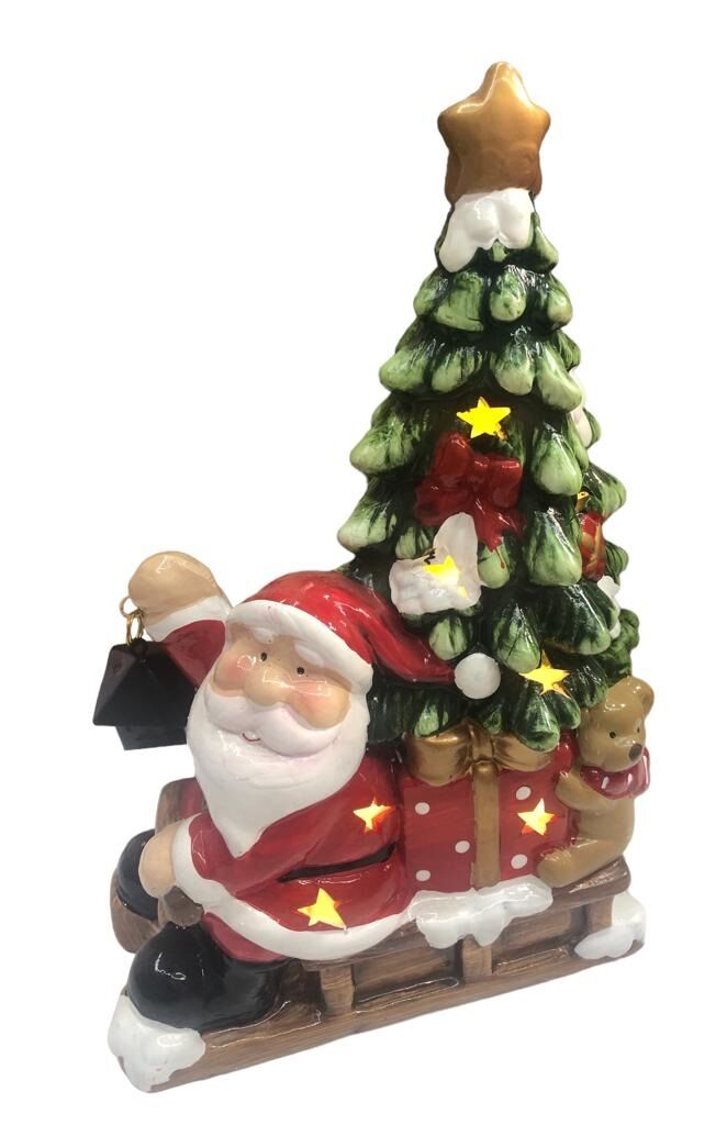 Yılbaşı Hediyesi Işıklı Kızak Üzerinde Noel Baba Biblosu