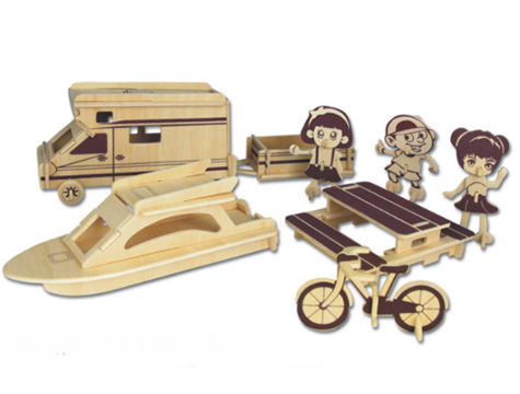 Ahşap 3D Puzzle Kamp Maketi (Karavan Bot Bisiklet Masa)