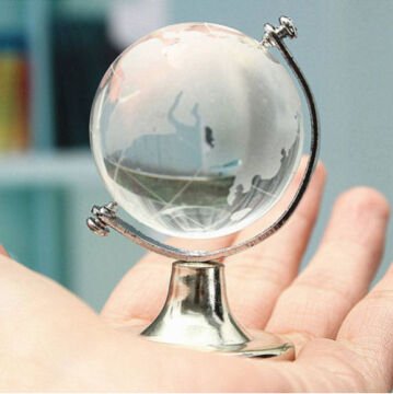 Kristal Cam Dünya Küre Ofis Hediyesi (9.5 cm)