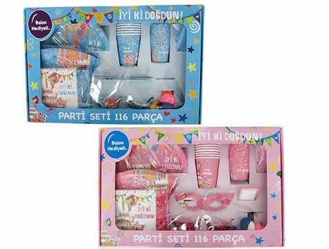 116 Parça İyiki Doğdun Parti Servis Seti (Pembe Mavi)