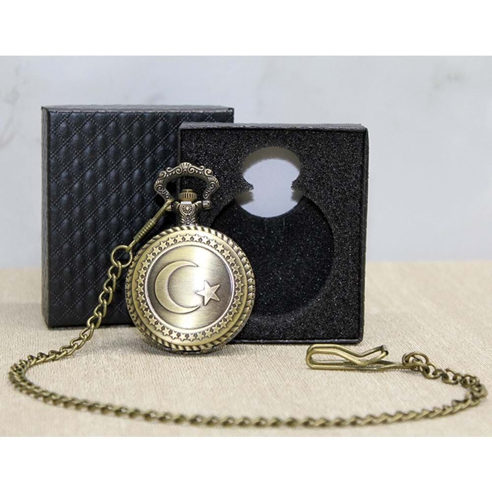 Kutulu Antik Türk Bayraklı Köstekli Cep Saati