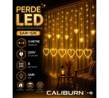 3 Metre 8 Modlu Kalp Figürlü Perde LED Aydınlatma