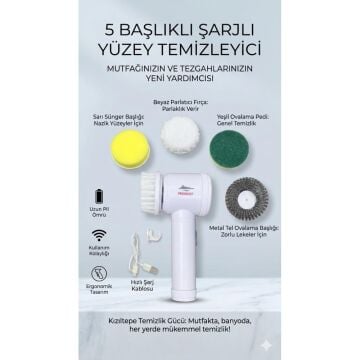 5 Başlıklı Sihirli Temizlik Fırçası (Kablosuz & Şarjlı Döner Başlıklı)