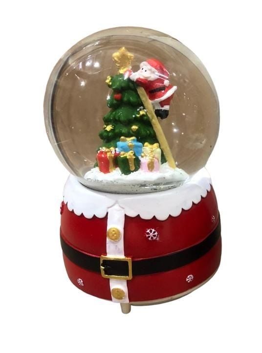 Işıklı Çam Ağacına Çıkan Noel Baba Püskürtmeli Müzikli Cam Kar Küresi