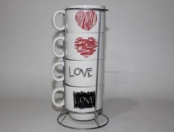 Metal Standlı 4’lü Love Fincan Seti
