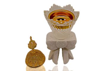 Kurdele Tasarımlı Cam Üstlü Metal Buhurdanlık