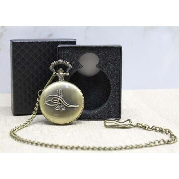 Kutulu Osmanlı Tuğralı Desenli Köstekli Cep Saati