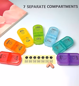 7 Günlük 2 Bölmeli Taşınabilir Haftalık İlaç ve Vitamin Saklama Kutusu
