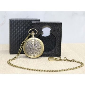 Kutulu Osmanlı Devlet Arması Tasarımlı Köstekli Cep Saati