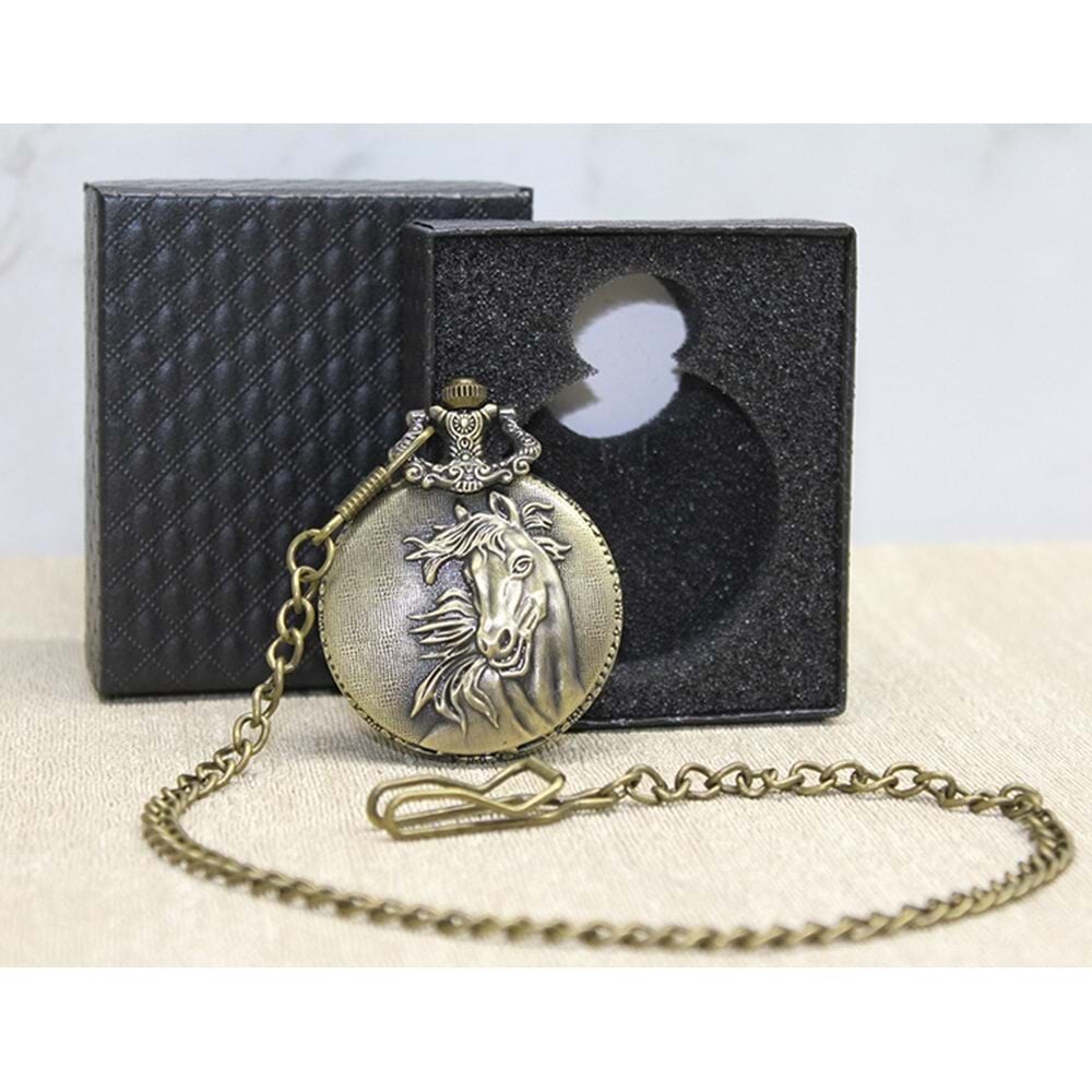 Kutulu At Büstü Tasarımlı Köstekli Cep Saati