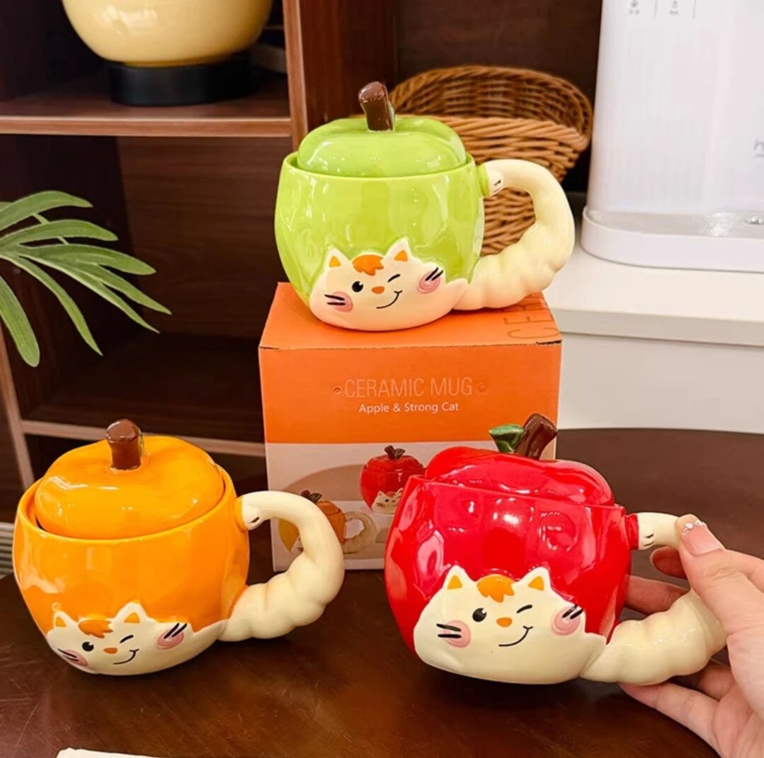 Meyve Tasarımlı Kedicik Temalı Kupa Bardak