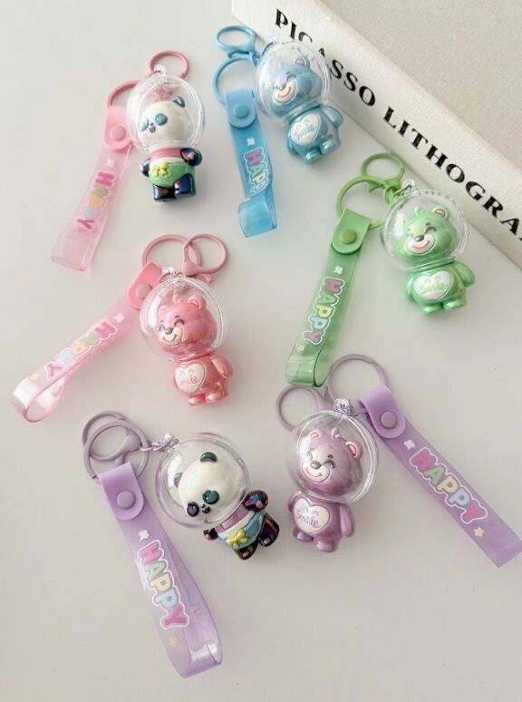 Ayıcık Ve Panda Happy Tasarımlı Anahtarlık Ve Çanta Süsü