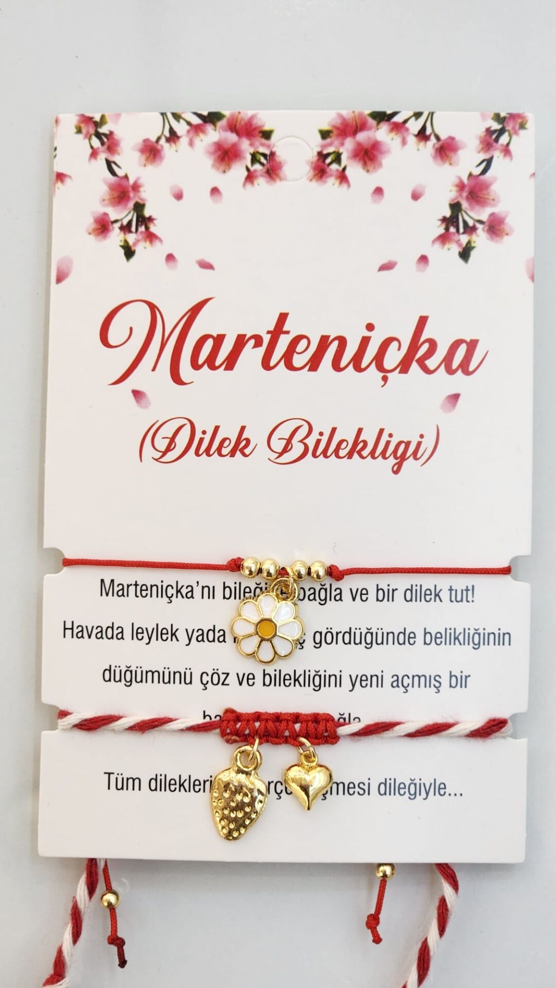Marteniçka Kartlı Çiçekli Dilek ve Şans Bilekliği