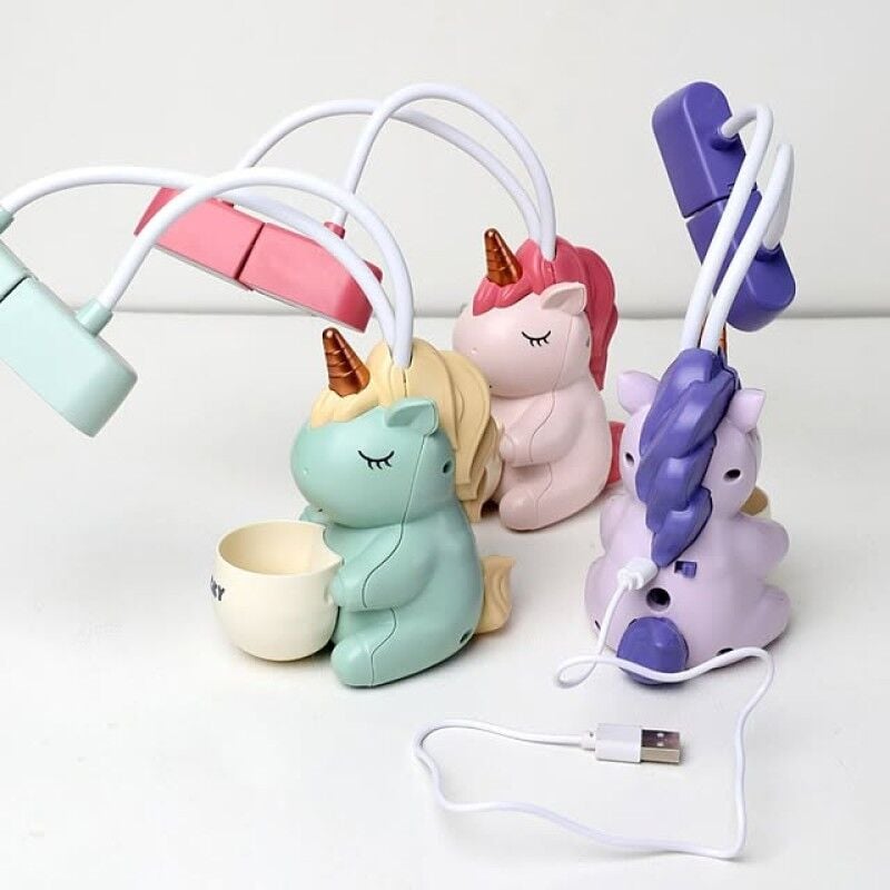 Sevimli Boynuzlu At Karakterli Kalemlikli Masa Lambası