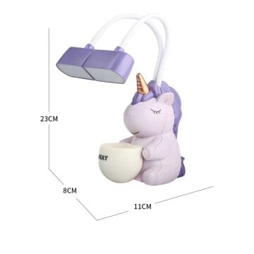 Sevimli Boynuzlu At Karakterli Kalemlikli Masa Lambası