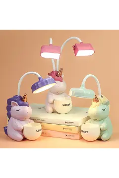 Sevimli Boynuzlu At Karakterli Kalemlikli Masa Lambası