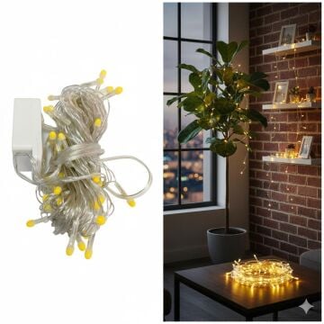 10 Metre 100 LED Beyaz Damla LED 8 Fonksiyonlu Şeffaf Kablo Işık