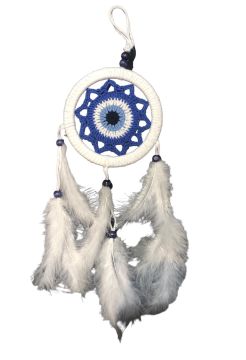 Beyaz Mavi İşlemeli Rüya Düş Kapanı Dream Catcher (12cmx45cm)