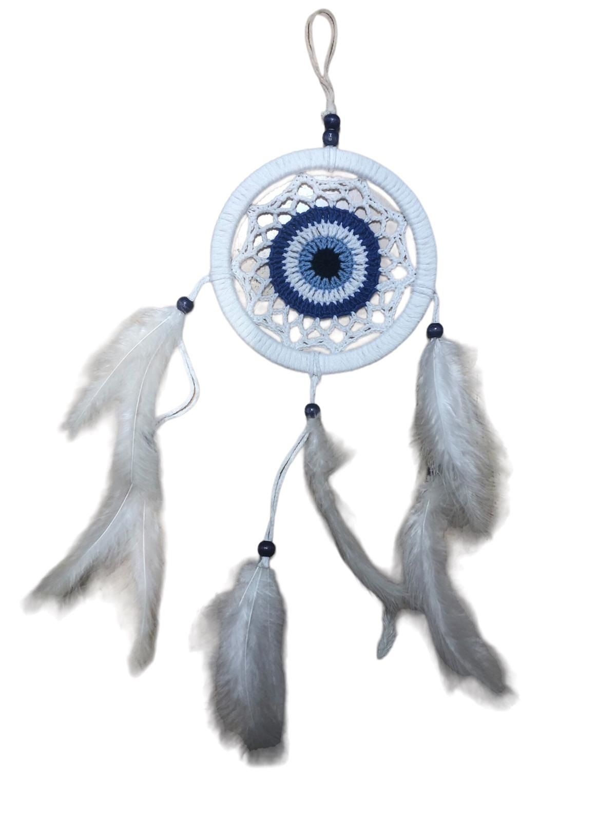Beyaz Mavi İşlemeli Rüya Düş Kapanı Dream Catcher (14cmx48cm)