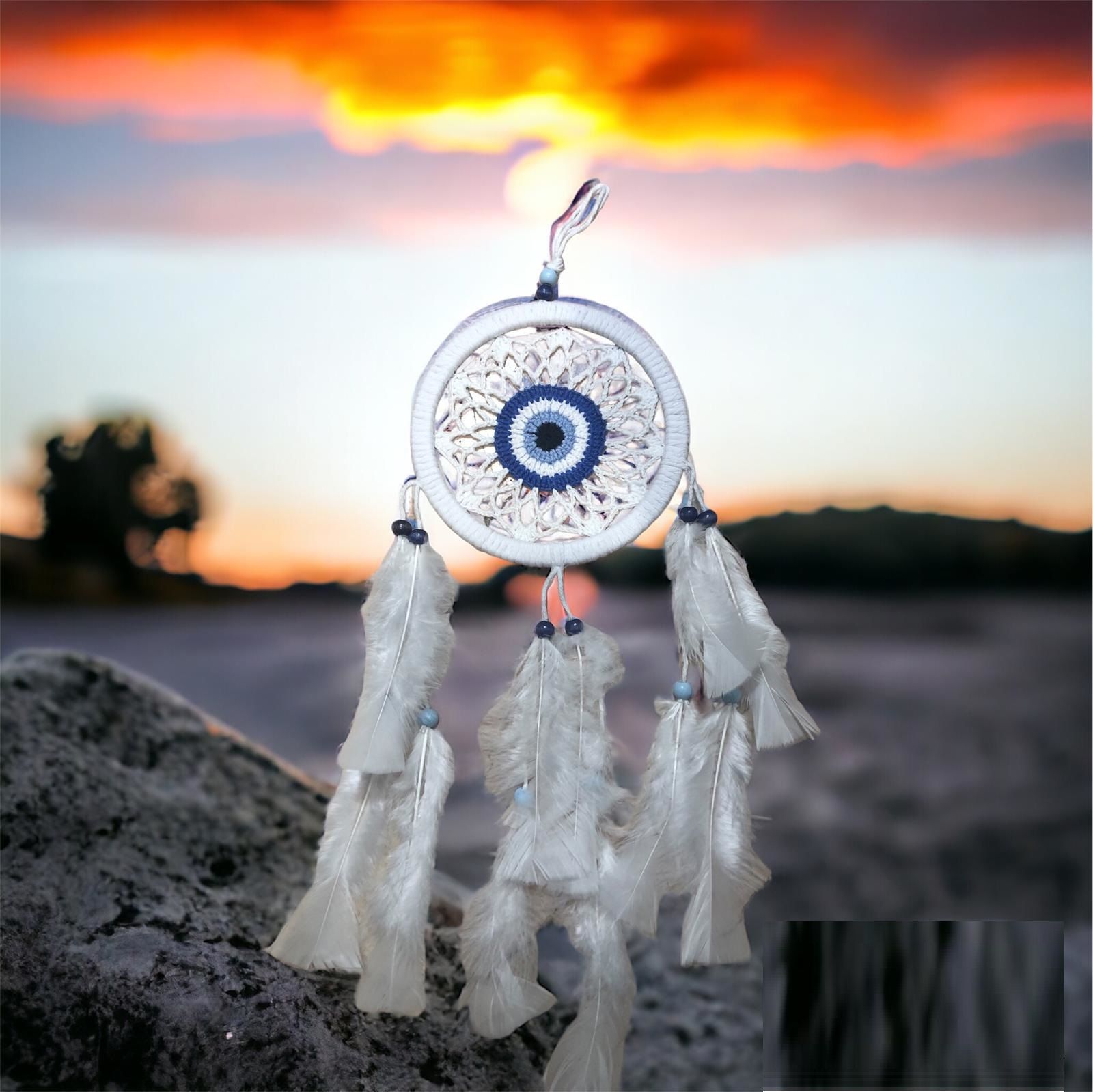 Beyaz Mavi İşlemeli Rüya Düş Kapanı Dream Catcher (18.5cmx58cm)