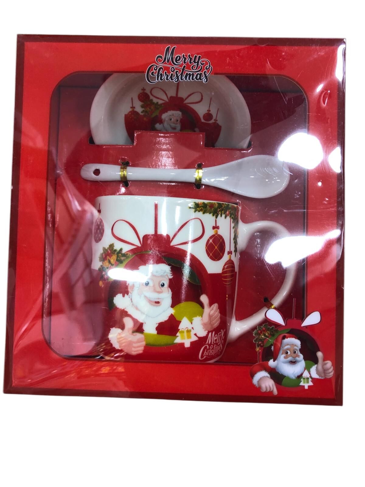 Seramik Noel Baba Kaşıklı Atlıklı Yılbaşı Kupa Bardak