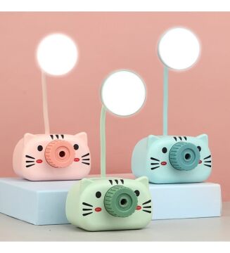 Usb Şarjlı Kedili Kalemlikli Masa Lambası