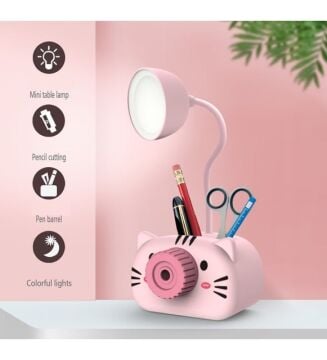 Usb Şarjlı Kedili Kalemlikli Masa Lambası