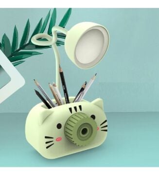 Usb Şarjlı Kedili Kalemlikli Masa Lambası