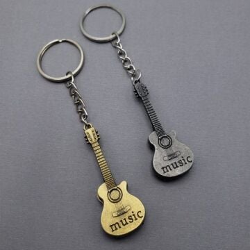 Gitar Tasarımlı Eskitme Metal Anahtarlık