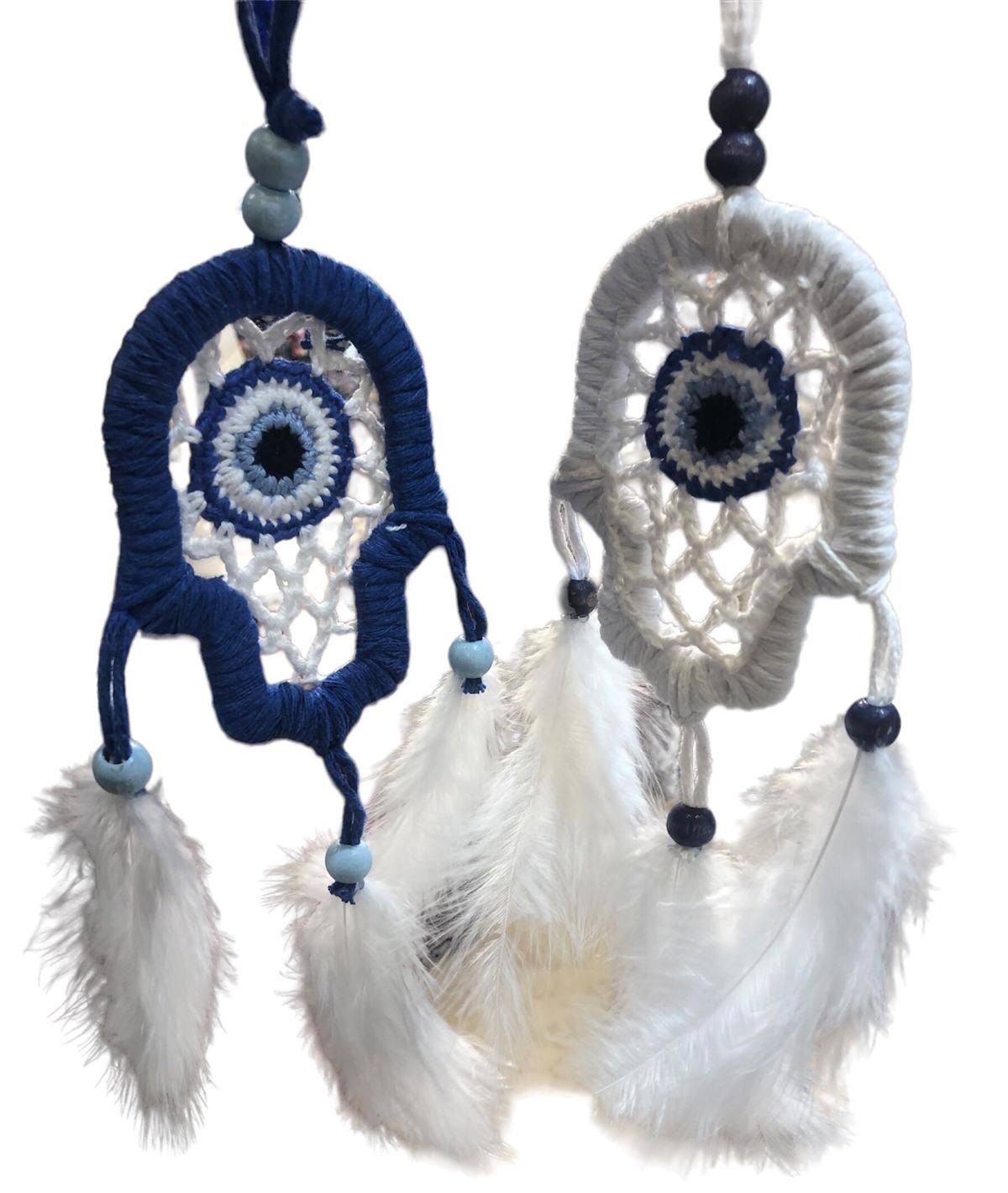 Mini Mavi Beyaz Rüya Düş Kapanı Dream Catcher (7cmx30cm)
