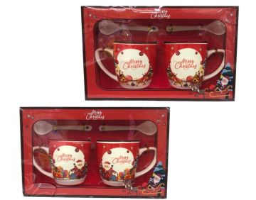 2'li Seramik Noel Baba Kaşıklı Yılbaşı Kupa Bardak