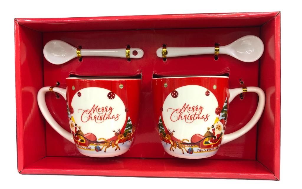 2'li Seramik Noel Baba Kaşıklı Yılbaşı Kupa Bardak