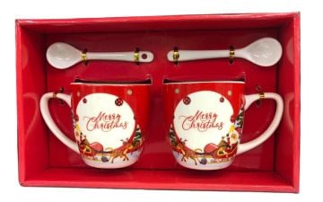 2'li Seramik Noel Baba Kaşıklı Yılbaşı Kupa Bardak