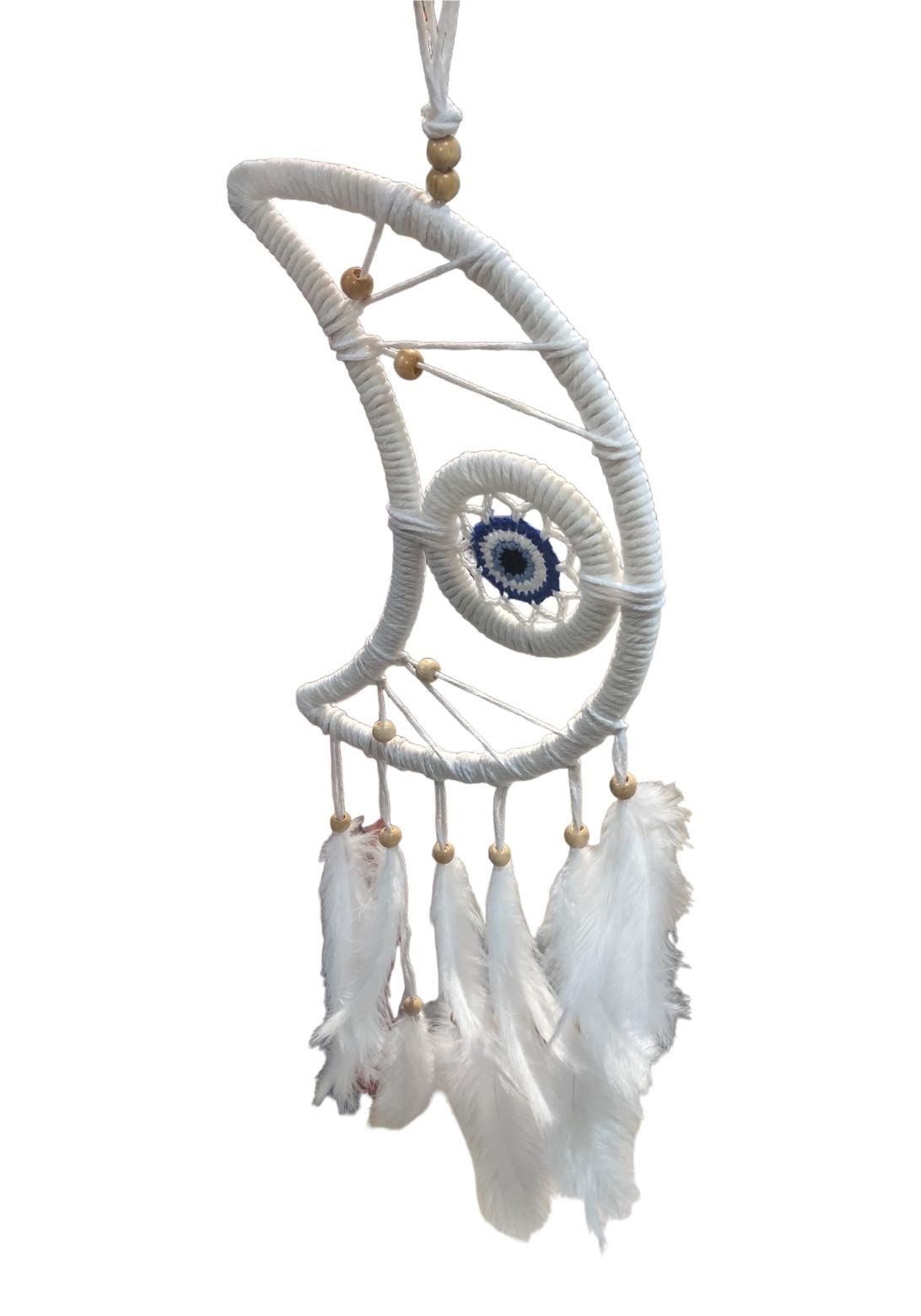Beyaz Hilal Boncuklu Rüya Düş Kapanı Dream Catcher (18cmx60cm)