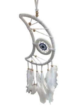 Beyaz Hilal Boncuklu Rüya Düş Kapanı Dream Catcher (18cmx60cm)